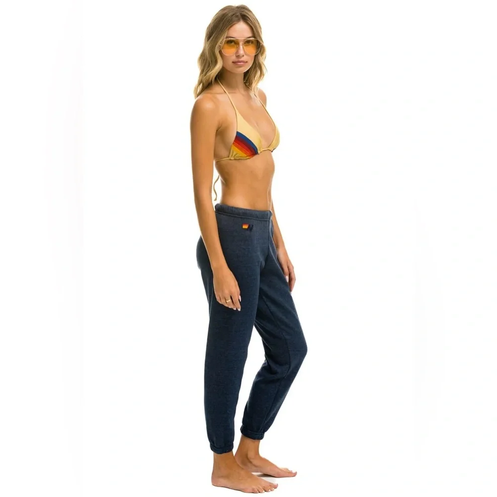 AVIATOR NATION 5 STRIPE SWEATPANTS HEATHER NAVY/NEON RAINBOW SMALL - Picture 3 of 13